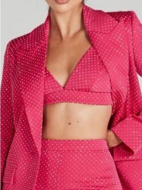 NADINE MERABI Hot Pink Satin lined rhinestone bra xs new